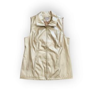 Chico's Champagne Gold Vegan Leather Vest with Stand-Up Collar
